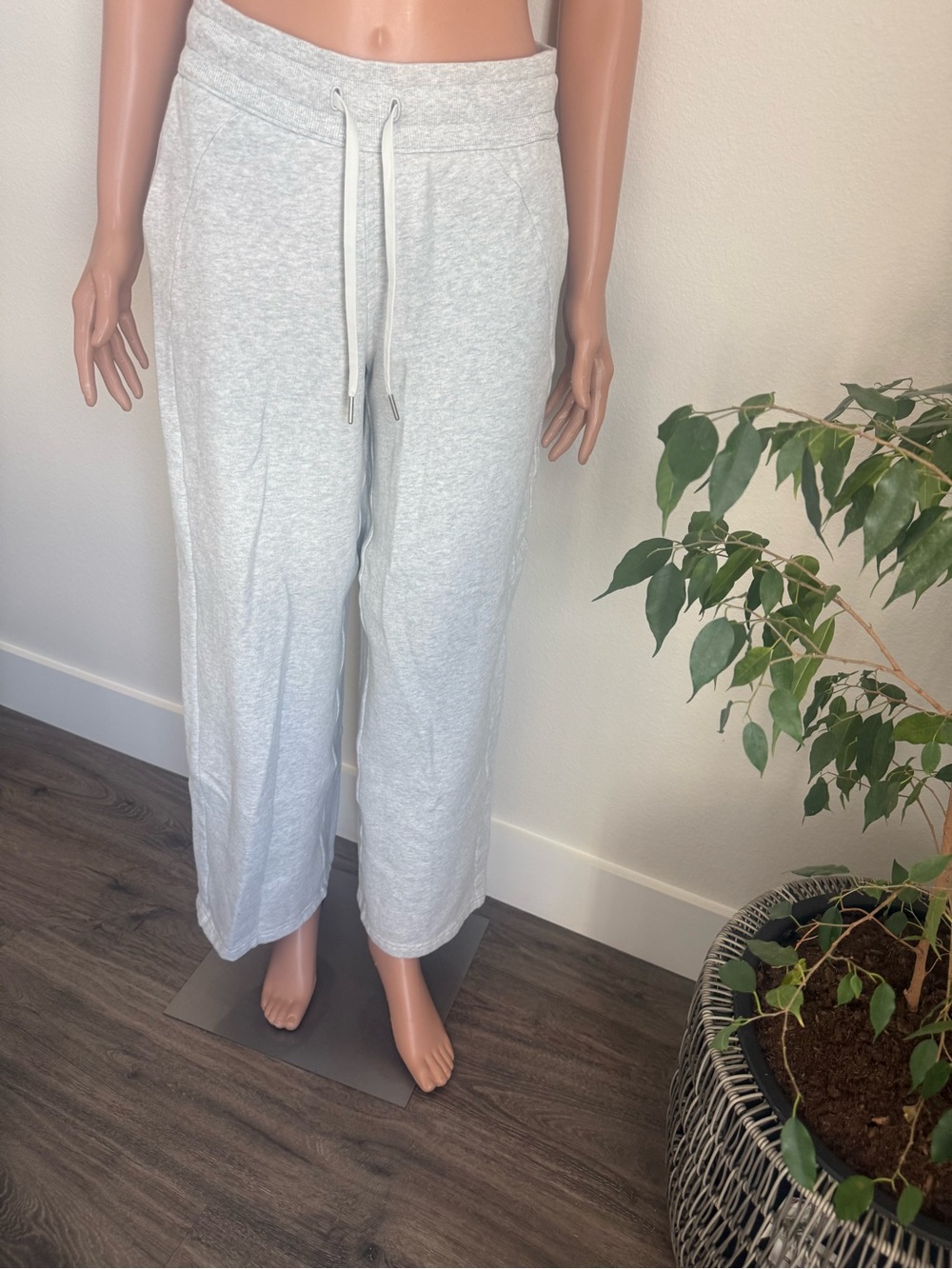 Light Gray Wide-Leg Drawstring Lounge Pants